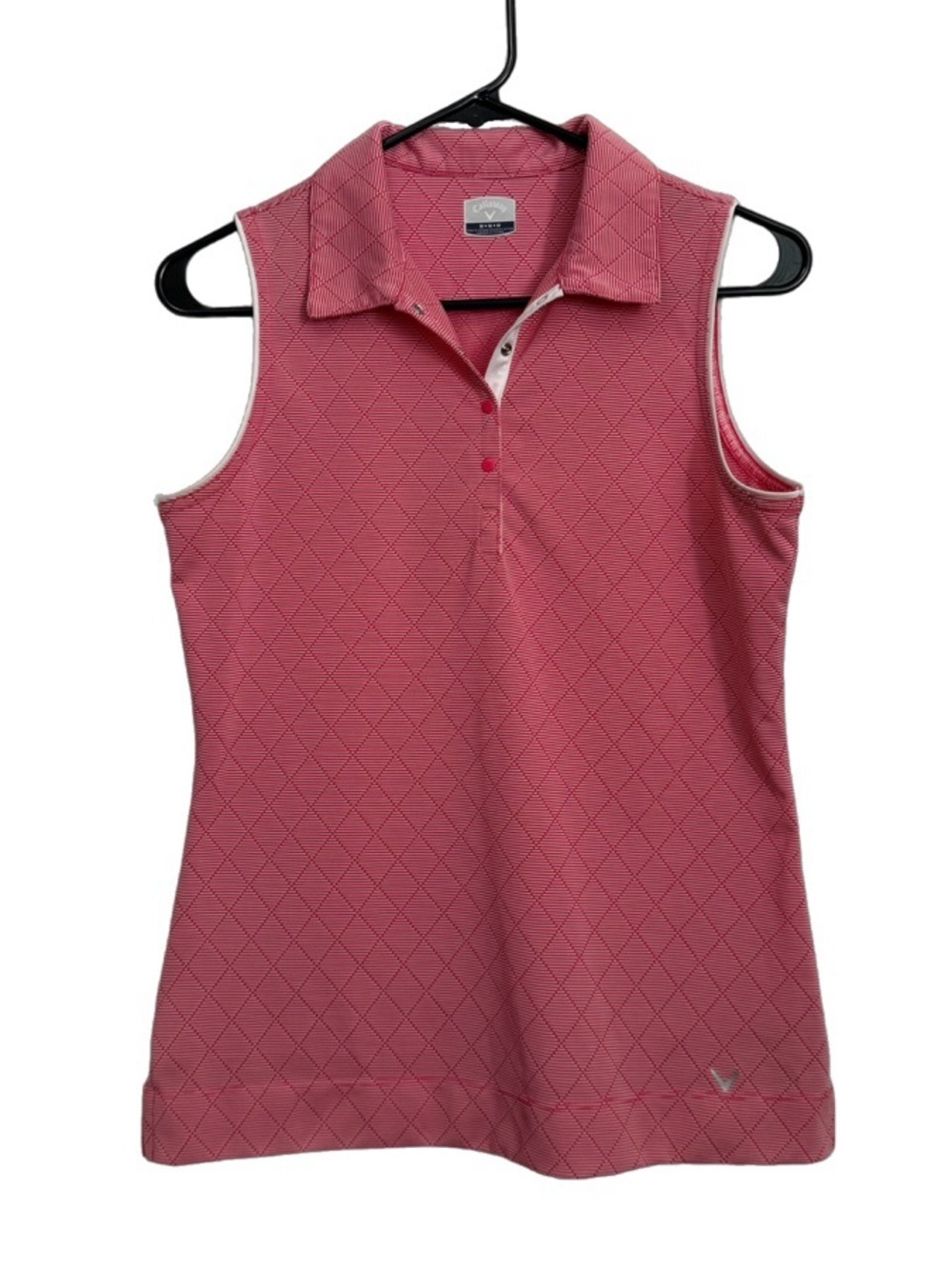 Callaway Women’s Quilted Diamond-Pattern Golf Tennis Sleeveless Polo Pink Red M